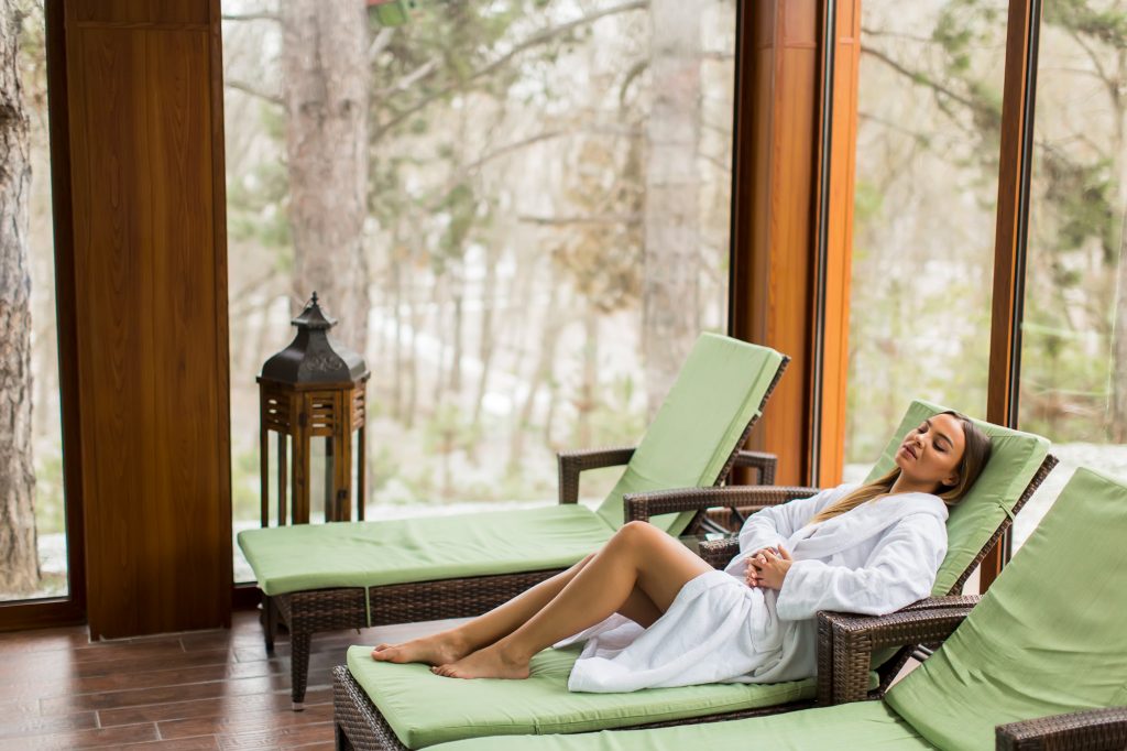 spa like retreat with natural wood