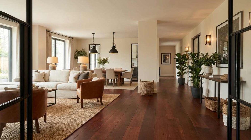 design styles that pair well with mahogany flooring