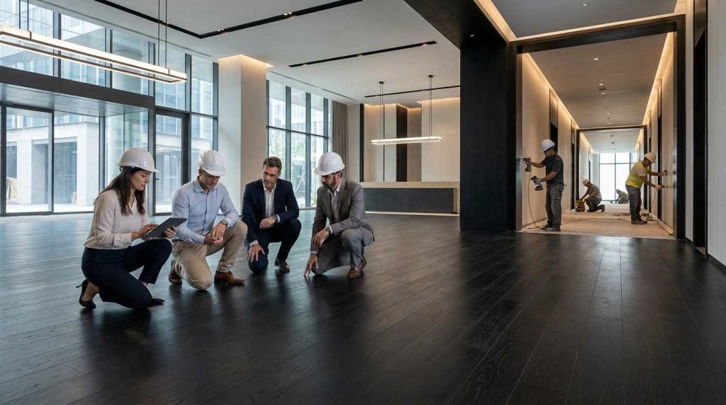 black engineered wood flooring for large-scale projects