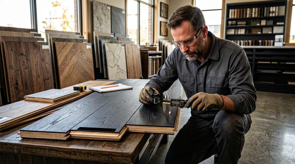 factor in black engineered wood floor